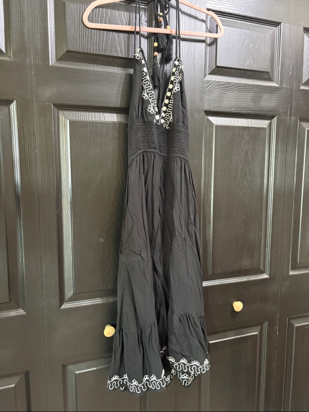 Cupshe Black Maxi Dress with White Embroidered Trim